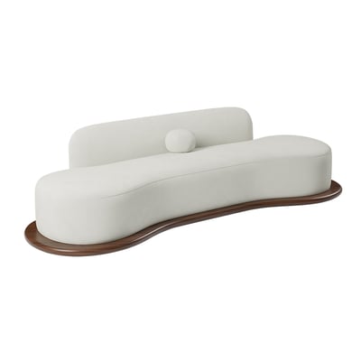 110" Modern White Velvet 5 Seaters Curved Sofa with Low Back Wooden Base