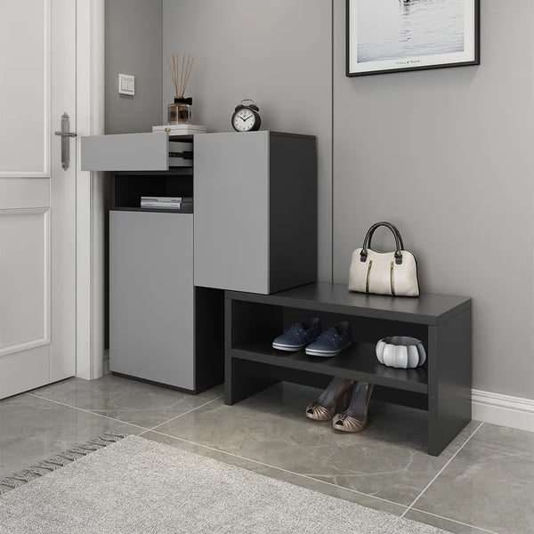 Fero Gray Corner Shoe Storage Cabinet with 7 Shelves & 1 Drawer Entryway Shoe Storage