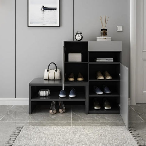Fero Gray Corner Shoe Storage Cabinet with 7 Shelves & 1 Drawer Entryway Shoe Storage