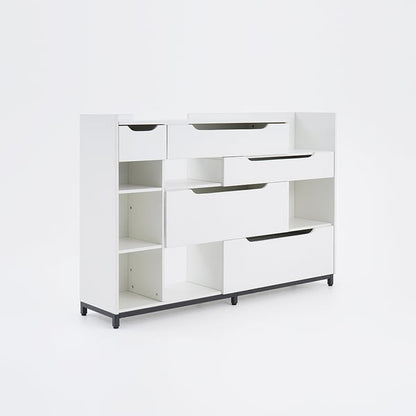 Nordic White Shoe Storage Cabinet with 7 Shelves 5 Drawers Entryway Shoe Storage