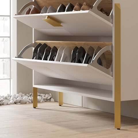 Modern Entryway White Shoe Storage Narrow Shoe Cabinet with 2 Flip Doors & 1 Drawer
